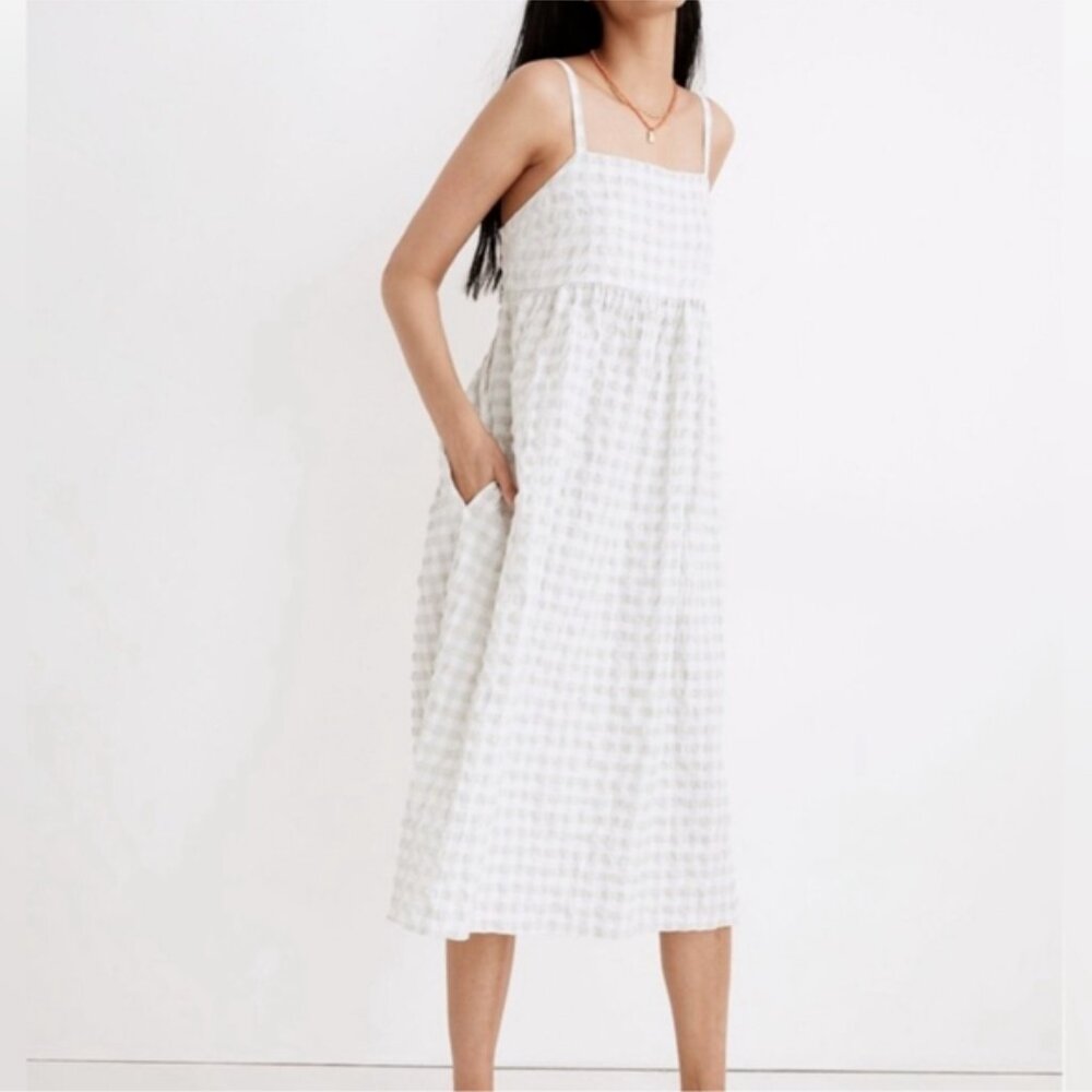 Madewell Petite Summertime Cami Midi Dress in Seersucker Gingham